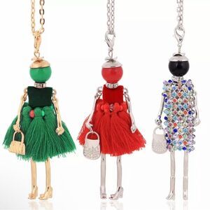 Fashion Doll Necklace Red, Green, Multicolor